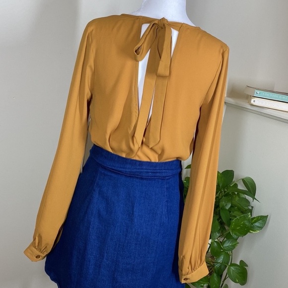 NWT Tie-Back Mustard Blouse - Picture 3 of 8